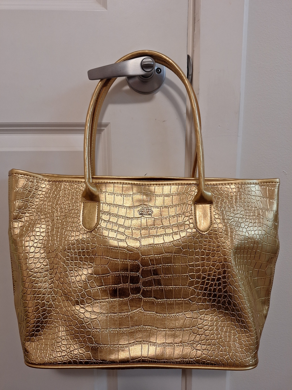 Fornarina Gold Crocodile Embossed Tote Bag